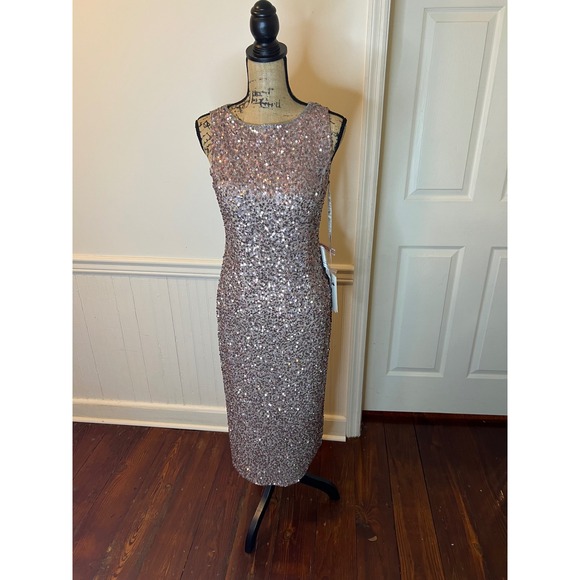 Mac Duggal 5526 Sequin Sheath Dress Rose‎ Gold Sleeveless Cocktail Party Formal - Picture 2 of 6